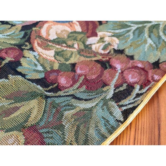 Fabric Tapestry Table Runner Tassels Fruit Grapes, Cherry , Apple , Pear 52x13 - Picture 4 of 9